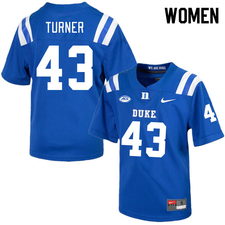 Women #43 Semaj Turner Duke Blue Devils College Football Jerseys Stitched-Royal